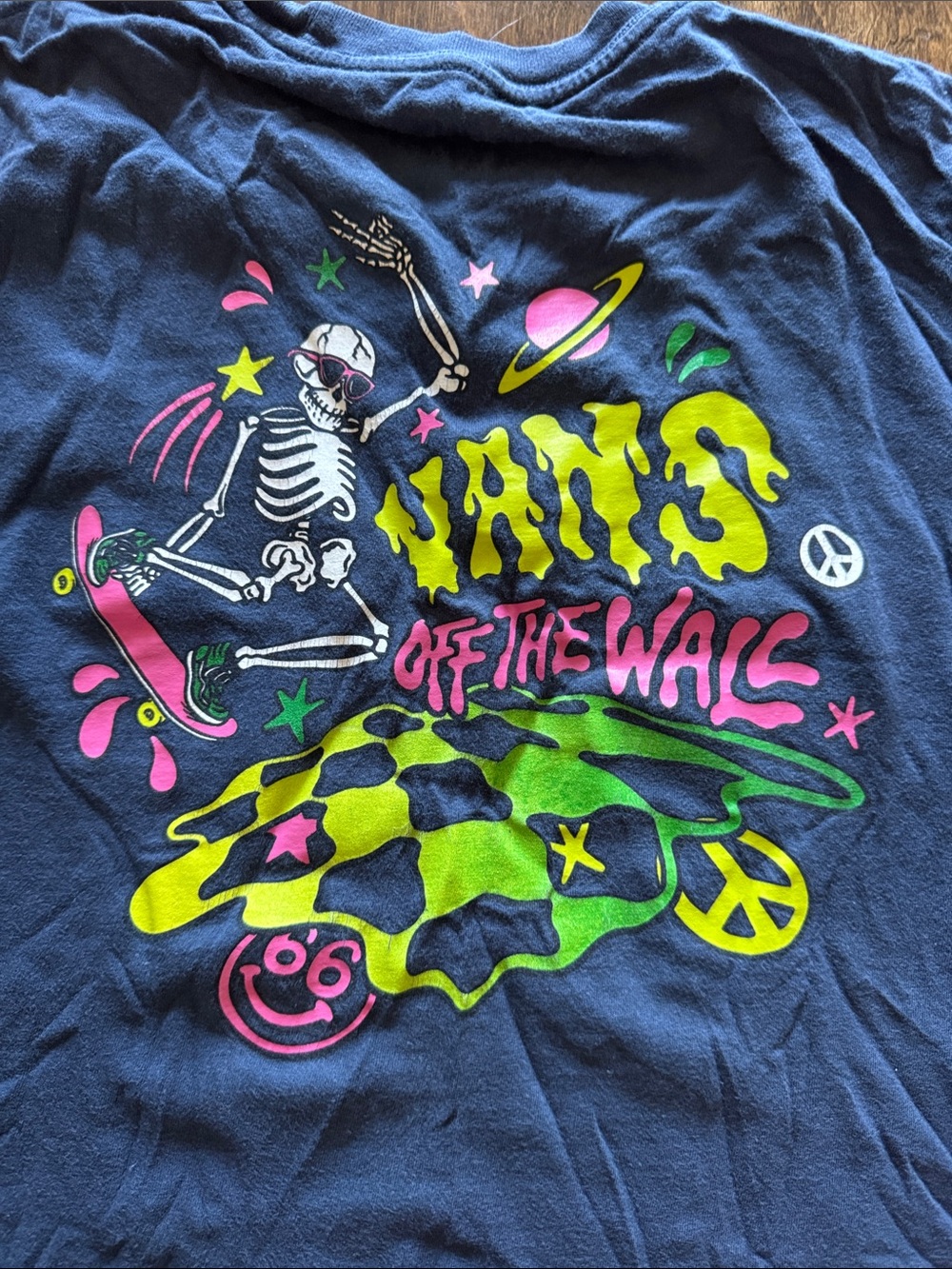 Vans Navy Tee with Neon Skeleton Skate Graphic